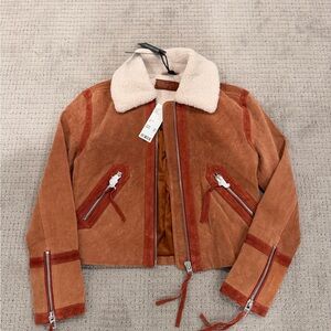 Blank NYC Tan and Brown Suede Jacket with Shearling Collar